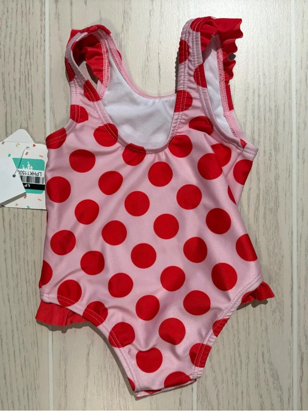 Disney Baby Minnie Mouse Swimsuit 9M Pink Red Polka Dot Ruffle One Piece NWT